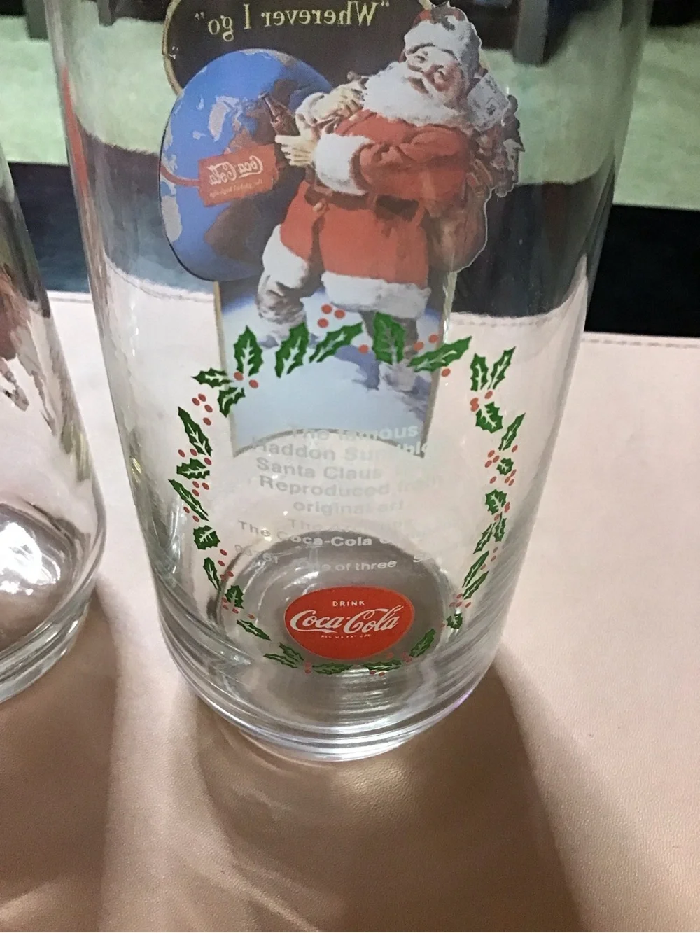 4 Vintage Coca-Cola Santa Christmas Glasses Set Collectable Glassware Coke